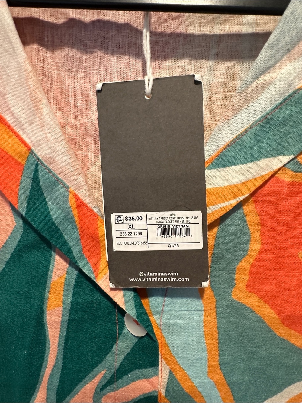 Vitamin A Tropical Button-Down Shirt and Matching Shorts in Orange, Teal & Pink - Picture 3 of 9